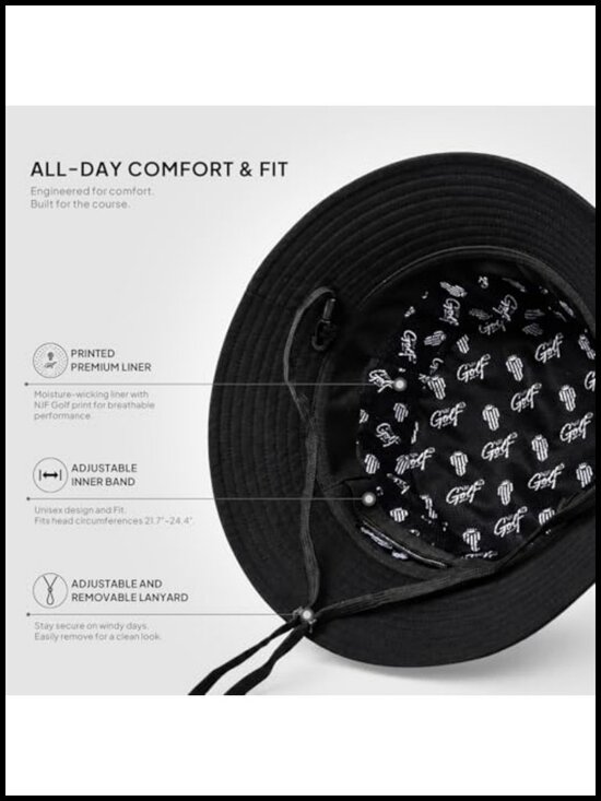 Reversible Bucket Hat with Magnetic Ball Marker, Tee Holders, UPF 50 Sun